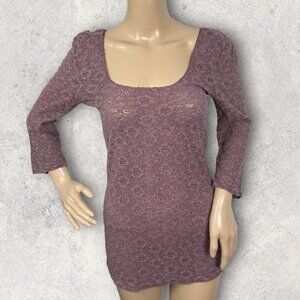 Free People Mauve Layering‎ Top Medium Floral Lace Size Medium Stretch Purple M
